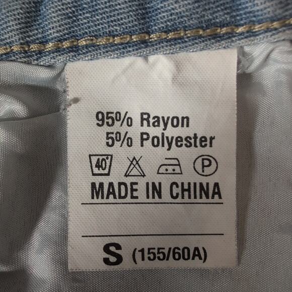 Women's Blue Denim Shorts American Flag Distressed Cut-Off USA Cheeky Size Small - Picture 5 of 9